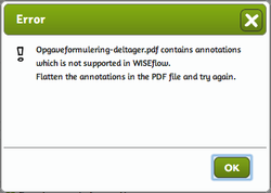 Picture of an error code in WISEflow due to annotations